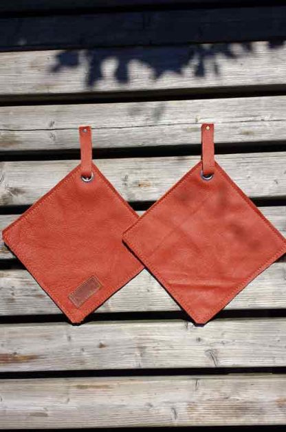 Set Pannenlappen Leer Oranje/Terracotta